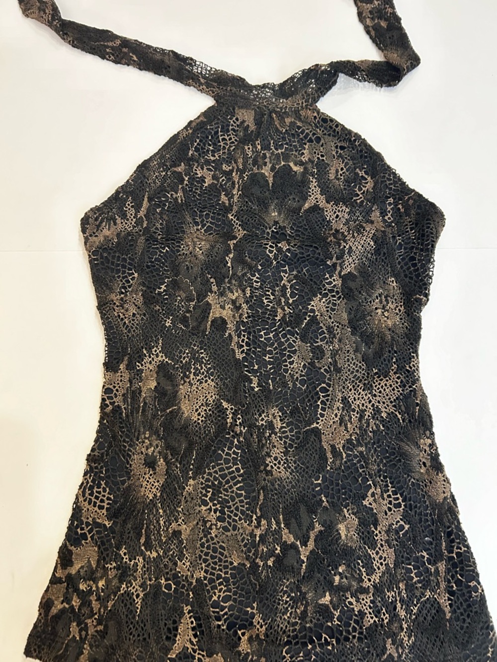 Wink Black Brown & Tan Lace Halter Top with Black Underlay